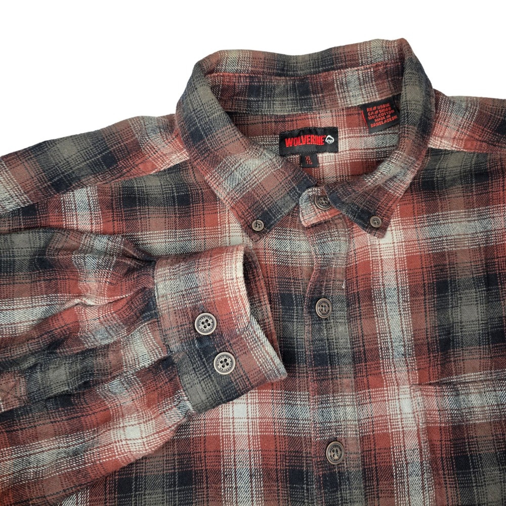Wolverine Mens XL Flannel Shirt Button Up‎ Long Sleeve Plaid Work Casual